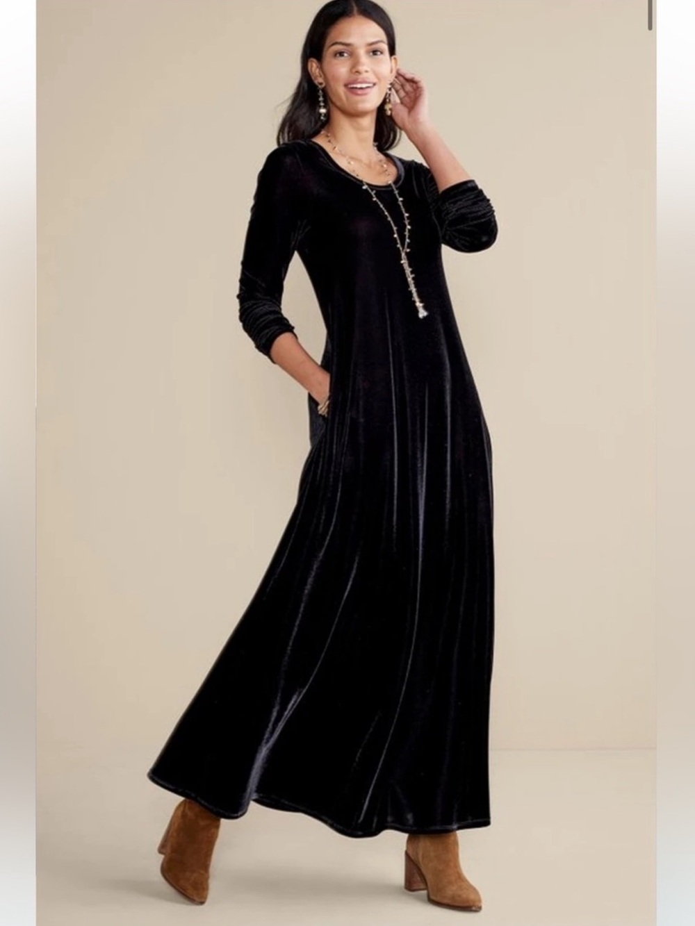 Soft Surroundings Santiago Stretch Velvet Black
Dress Large Dark Romantic Flowy
